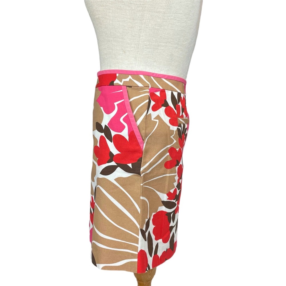 J. Crew Cotton Floral Print Canvas Mini Skirt in Pink White Tan & Red Size 6 - Picture 2 of 12